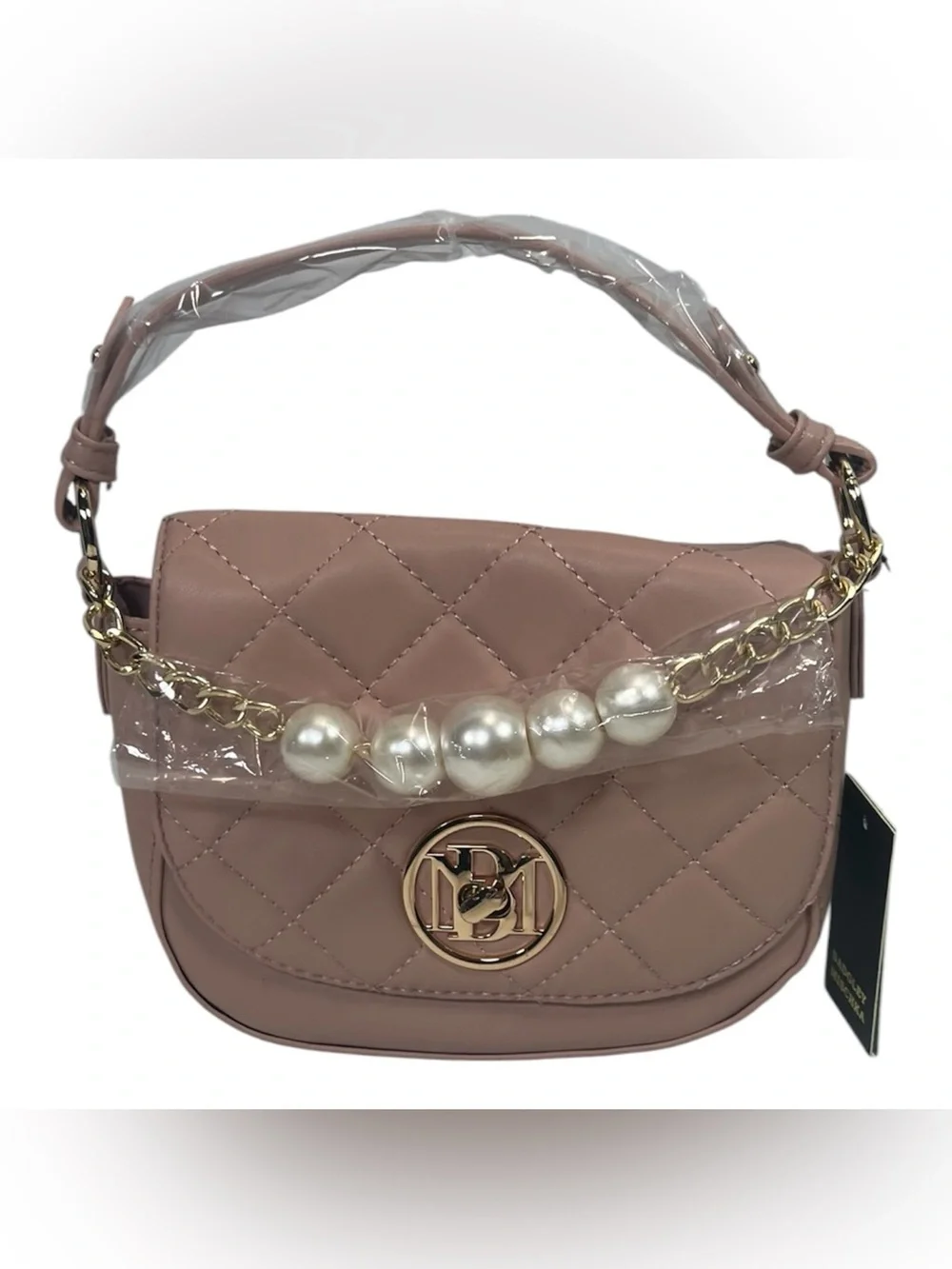 Badgley Mischka Quilted Chloe Pearl Handbag/Crossbody Blush MSRP $129.00